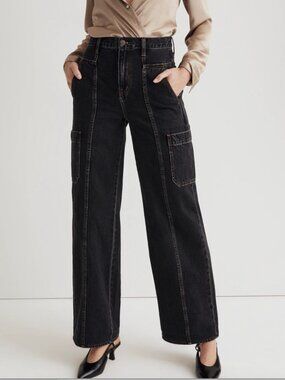 Madewell Baggy Straight Cargo Jeans Black Wash Size 28